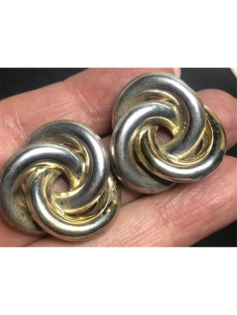 7415 Vintage Sterling signed FMC Italyh 925 twist knot 2-tone earrings 8.8grams